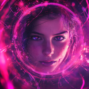 A captivating, ultra-realistic cyberpunk female protagonist with...