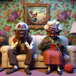 Digital art, a stylized African-American elderly couple wearing...