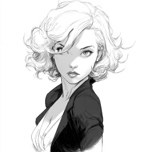 Create a noir-style portrait of a blonde woman, inspired by the...