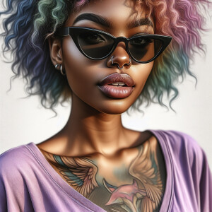 Close-up portrait, Airbrush looseyoung rich  African American gi...