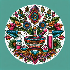 A colorful logo boho hippie style empowered apothecar