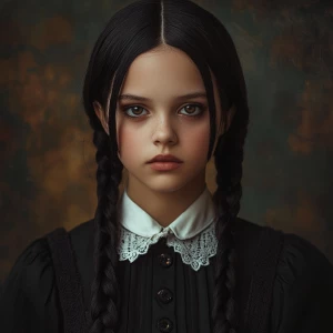 Create an image of Jenna Ortega portraying the character Wednesd...