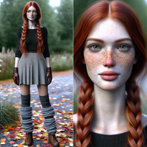 Photorealistic image. Beautiful long ginger haired, pale skin, f...