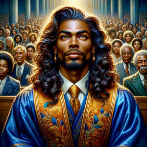 Illustrate an inspiring African-American Jesus crust with a dign...