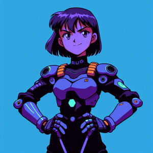 1990s anime screencap, girl a plugsuit, standing with hands on h...