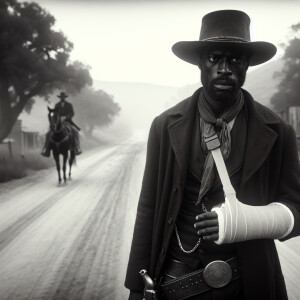 An old west cowboy standing in the middle of the road, six shoot...