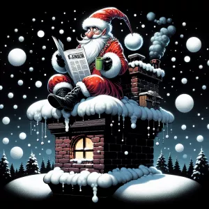 "Create an artistic illustration of Santa Claus sitting on a sno...