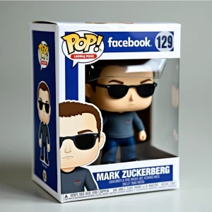 Create a Funko Pop figurine of Mark Zuckerberg, styled in the di...