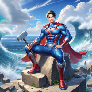 Create a realistic 3D anime-style scene featuring Superman, the...