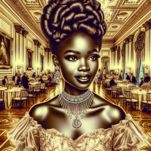 A realistic airbrushed illustration of a beautiful African Ameri...
