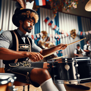 A polka musician playing drums