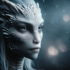 A hyper-realistic close-up of a pale Dragon born character with...