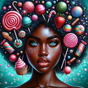 A digital portrait of an African-American girl with an elaborate...