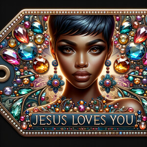 Redesign the tag to feature an African-American woman with a sty...