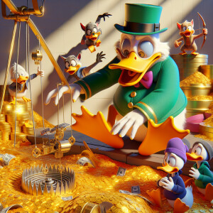 A stunning, ultra-realistic 3D render of the chaotic scene in du...