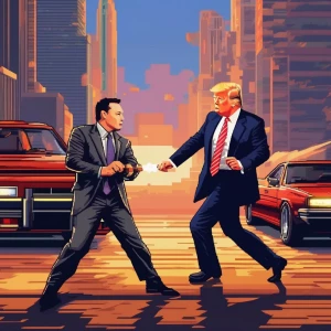 Elon musk fighting with Donal Trump in GTA style art