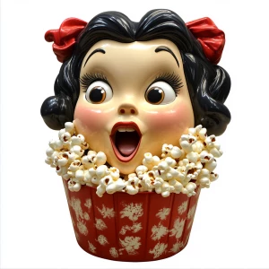 Snow white popcorn bucket just her head with her mouth wide open