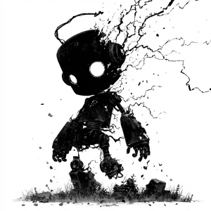 A small black silhouette of a robot that looks like a wallie get...