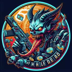 Create a professional, horror-themed circular brand logo featuri...