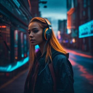 A young woman immersed in her music through her headphones as sh...