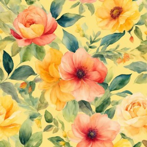 Create a tileable pattern showcasing watercolor florals in vivid...