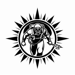 A logo for a dive center stamp, dive venter name is emperor dive...
