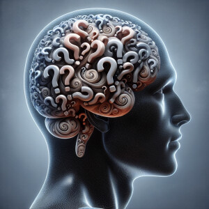 Generate an image of a head profile with a transparent brain fil...