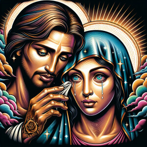 Ensure that the image distinctly represents both Jesus Christ an...