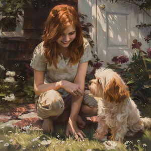 Photorealistic image, high resolution. Light ginger haired femal...