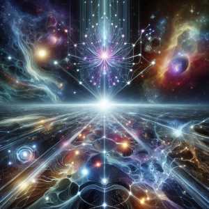 Design an anime-inspired digital art piece featuring a grand, bi...