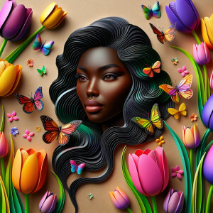 3D face of a light skin african-American beautiful woman with br...