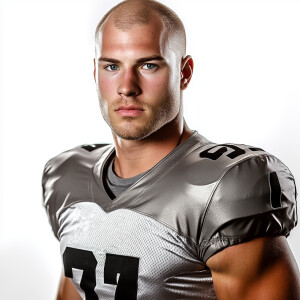 Create a whole body portrait image of a  football player at age...