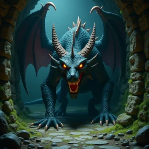 A detailed, intimidating dragon with glowing eyes and sharp scal...