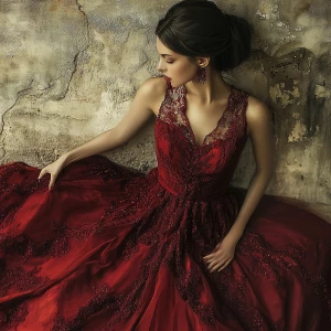 A woman wear red dress