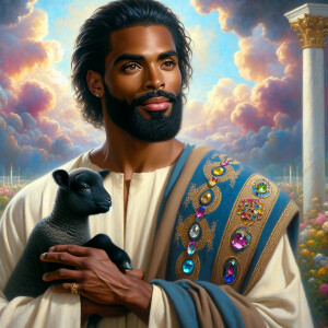Oil painting of an African-American man resembling Jesus Christ,...