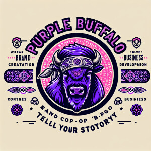 Create a dynamic, powerful, logo for a company called PURPLE BUF...