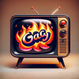 Tube TV with the word “GAG” on the screen on fire cartoon logo