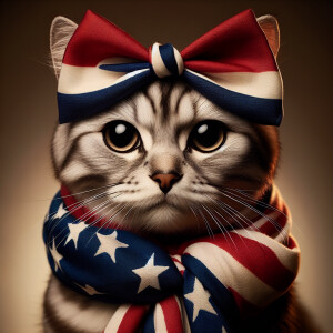 A cartoon of an adult cat gazing into the camera while sporting...