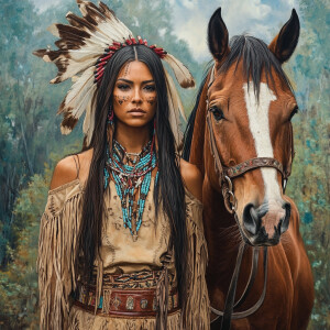 Create a hyper-realistic detailed image featuring a Native Ameri...