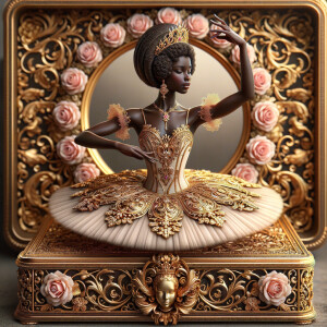 Imagine a delicate jewelry box adorned with ornate golden filigr...