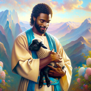 Oil painting of an African-American man resembling Jesus Christ,...