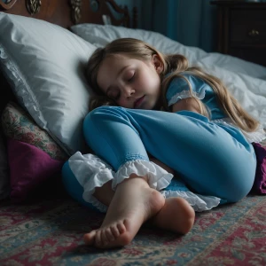 "Alice, an 11-year-old girl from 'Alice in Wonderland,' peaceful...