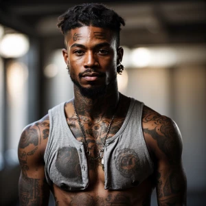 Tattooed athletic African American male