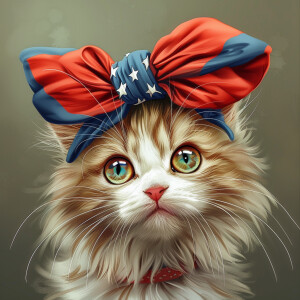 A cartoon of a mature cat gazing into the camera while sporting...