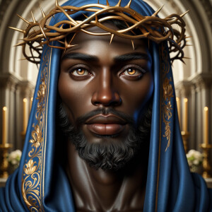 A hyper-realistic image of an African-American Jesus Christ, ser...