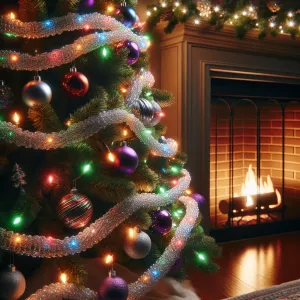 Create an image of a lifelike Christmas tree beside a home's fir...