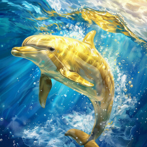 Realistic image of a yellow dolphin in sea