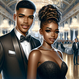 A light skin African American couple at a fancy ballroom event....