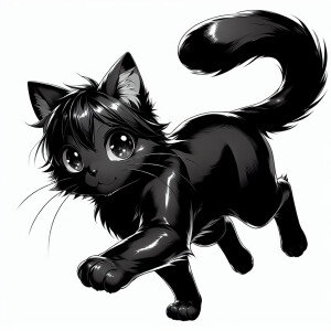 The cat, black, anime, dynamic pose