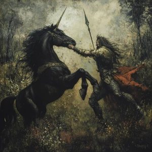 Unicorn-man fighting the black stallion